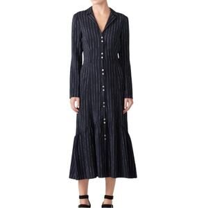 BECKEN Silk Striped Midi Dress Sz 10 Blue Office Retro Old Money Y2K Made USA